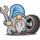 Cute Mechanic Gnome Embroidery Design, Wrench Tire Garage Pattern, Instant Download