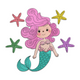 Cute Mermaid Embroidery Design, Pink Hair Little Mermaid with Starfish, Instant Download