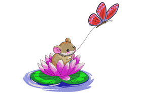 Cute Mouse on Lotus Embroidery Design, Instant Download
