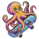 Cute Octopus Skateboard Embroidery Design, Kids Machine Embroidery Pattern, Instant Download