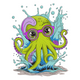 Cute Octopus with Glasses Embroidery Design, Instant Download