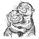 Cute Otter Hug Embroidery Design, Instant Download