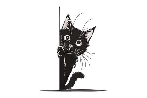 Peekaboo cat face embroidery design, just ears and round eyes visible over an edge, 2 colours, 5 sizes