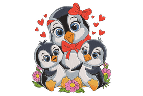 Cute Penguin Family Embroidery Design, Instant Download