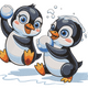 Penguin Snowball Fight Embroidery Design, Winter Machine Embroidery Pattern, Instant Download