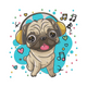 Cute Pug with Headphones Embroidery Design, Instant Download