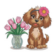 Cute Puppy with Flowers Embroidery Design, Dog Machine Embroidery Pattern, Instant Download