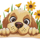 Cute Puppy with Flowers Embroidery Design, Machine Embroidery Pattern, Instant Download
