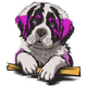 Cute Puppy with Stick Embroidery Design, Instant Download