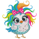Cute Rainbow-Hair Baby Bird Embroidery Design, Instant Download