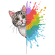 Rainbow Cat Embroidery Design, Paint Splash Kitten Pattern
