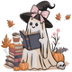 Cute Reading Ghost Embroidery Design, Halloween Pattern, Instant Download