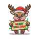 Cute Reindeer Holding Merry Christmas Sign Embroidery Design, Instant Download