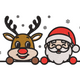 Cute Santa & Reindeer Peeking Embroidery Design, Instant Download