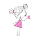 Cute Sketch Girl with Heart Embroidery Design, Instant Download