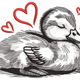Cute Sleeping Duck with Hearts Embroidery Design, Instant Download