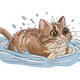 Cute Splashing Cat Embroidery Design, Instant Download
