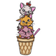 Cute Stacked Cats in Waffle Cone Embroidery Design, Instant Download