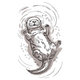 Swimming Otter Embroidery Design, Cute Animal Pattern