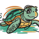 Cute Swimming Sea Turtle Embroidery Design, Instant Download