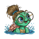 Cute Turtle Girl Embroidery Design, Instant Download