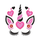 Cute Unicorn Face with Hearts Embroidery Design, Instant Download