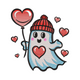 Cute Valentine Ghost with Heart Balloon Embroidery Design, Instant Download