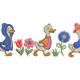 Cute Walking Ducks With Spring Flowers Embroidery Design, Instant Download