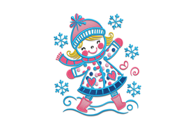 Cute Winter Girl with Snowflakes Embroidery Design, Instant Download