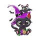 Cute Witch Cat with Bat Embroidery Design, Instant Download