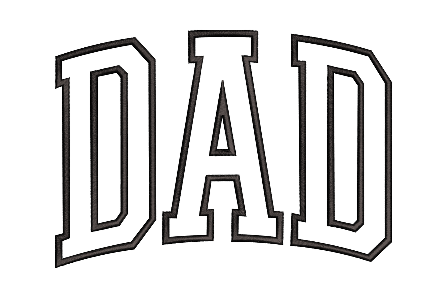 DAD varsity letter embroidery design with chunky double-outline block letters in collegiate style