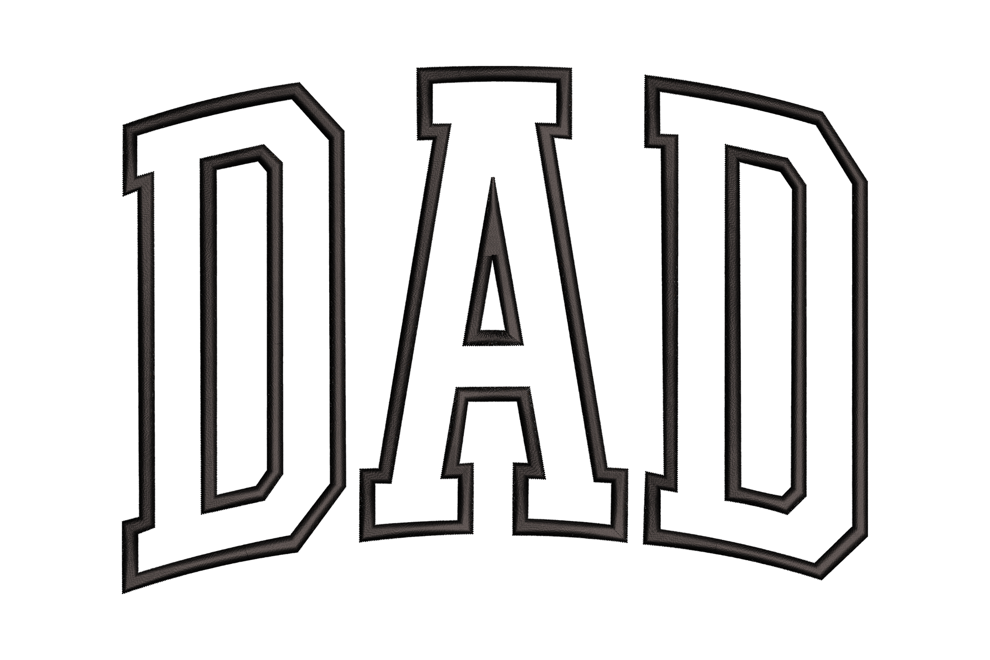 DAD varsity letter embroidery design with chunky double-outline block letters in collegiate style