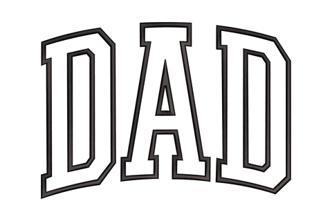 DAD varsity letter embroidery design with chunky double-outline block letters in collegiate style