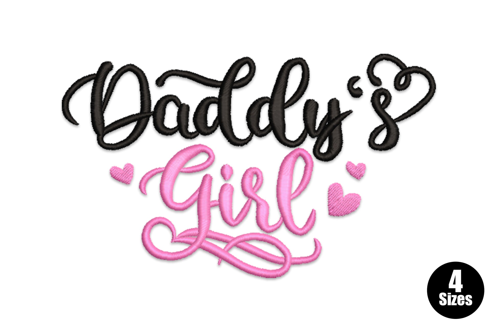Daddys Girl cute script machine embroidery design in 2 thread colours on white background for baby items