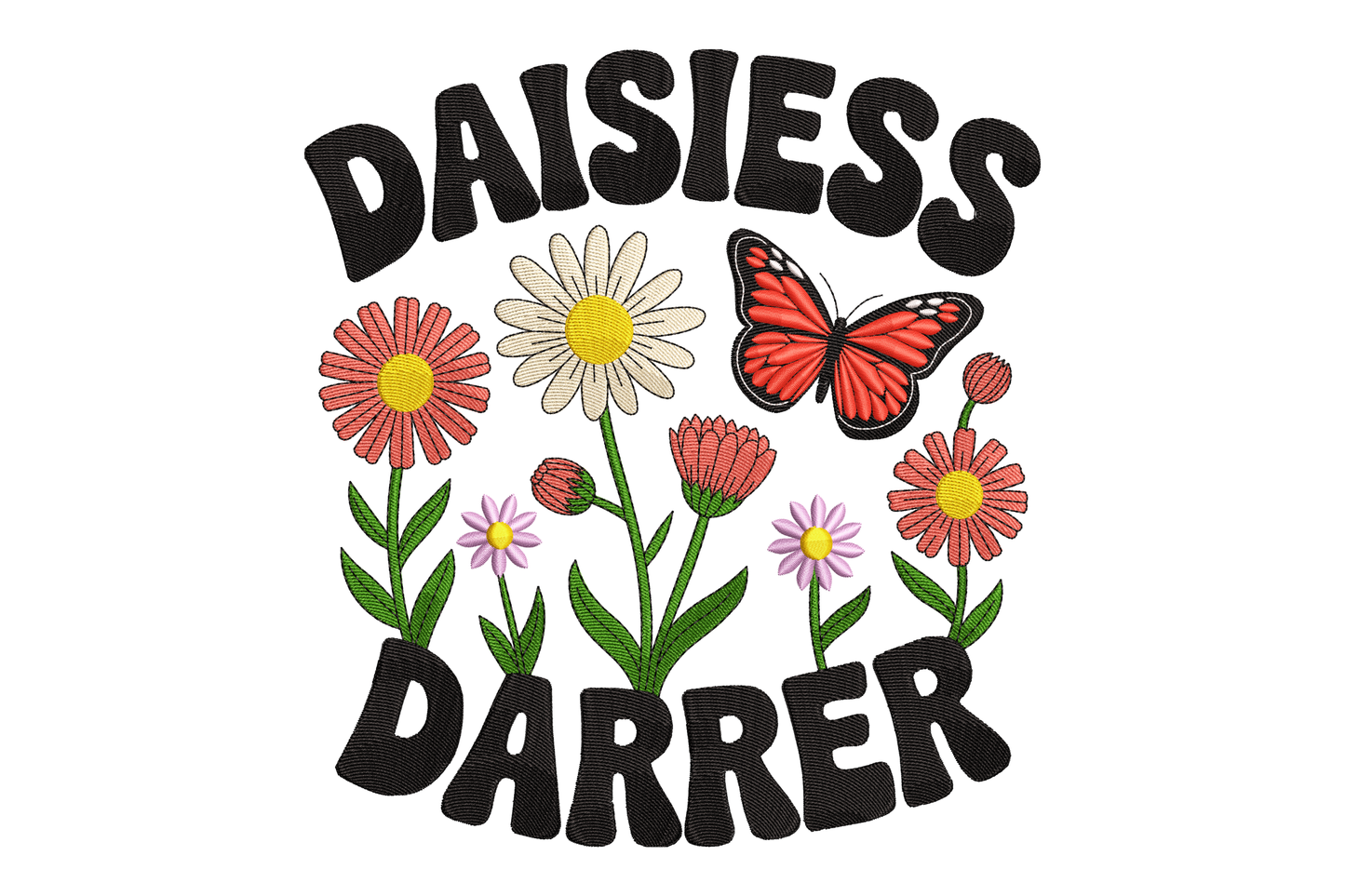 Logo with flowers and a butterfly, featuring the text 'DAISIESS DARRER' on a white background.