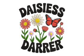 Daisiess Darrer Embroidery Design, Retro Wildflower Word Art, Instant Download