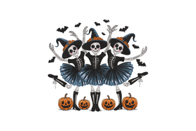 Dancing Skeleton Witches Embroidery Design, Pattern