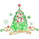 Decorated Christmas Tree with Gifts Embroidery Design, Holiday Folk-Art Tree Pattern