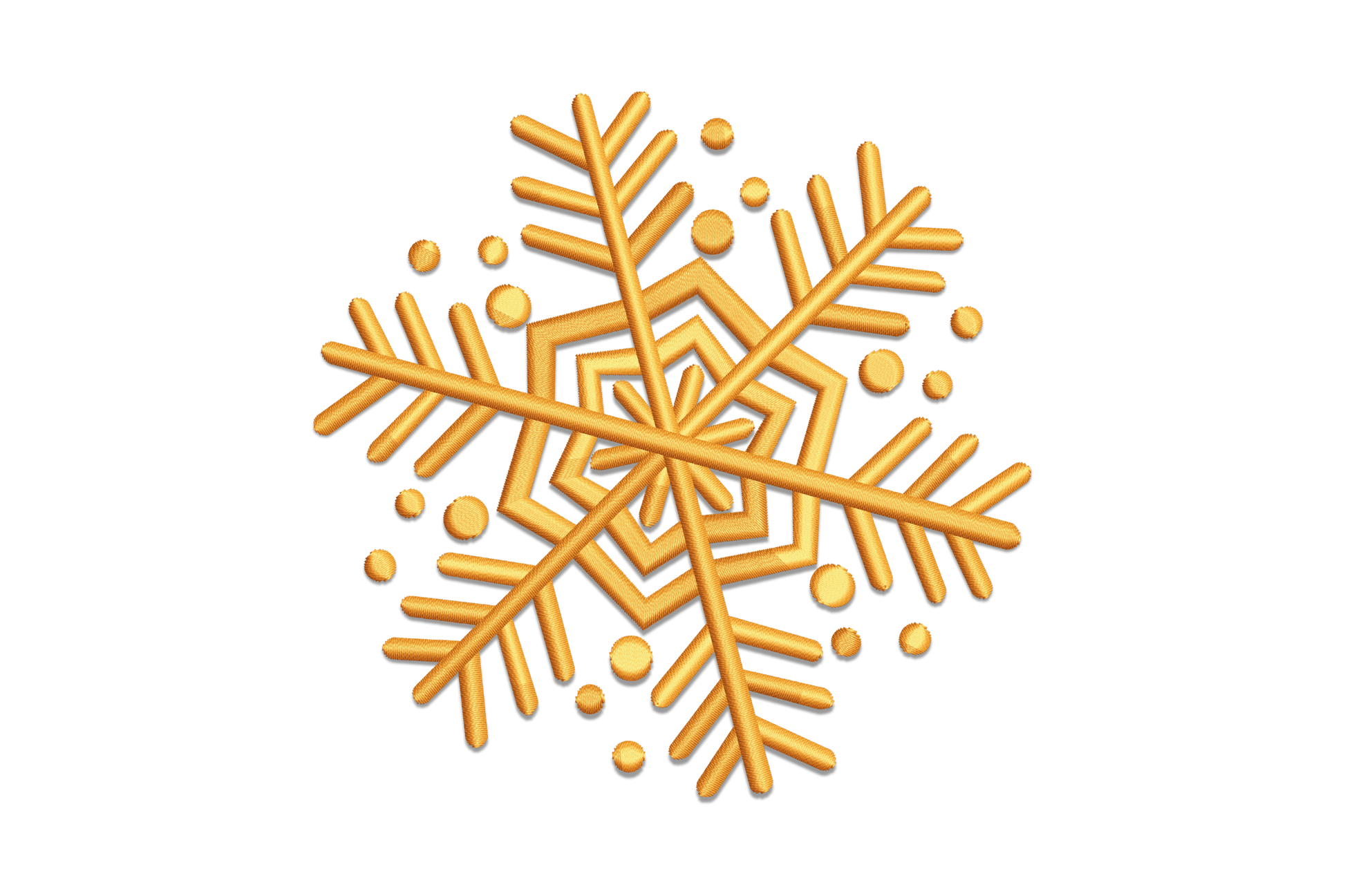 Decorative snowflake with dots embroidery design featuring circular dot embellishments and starburst centre ring, ornate lacy style, 4 sizes 2 to 5 inches, digitised in Wilcom EmbroideryStudio