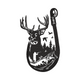 Deer Fishing Hook Silhouette Embroidery Design, Instant Download