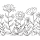 Delicate Wildflower Garden Embroidery Design, Black Outline Botanical Pattern, Instant Download