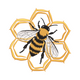 Detailed Honey Bee Embroidery Design, Top View Hexagon Flower Pattern