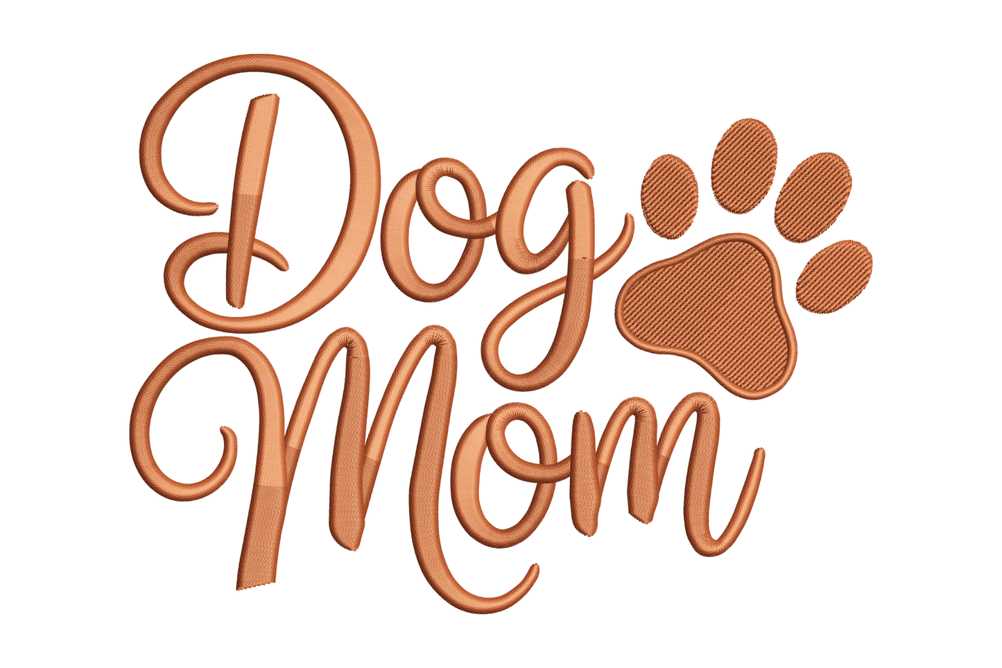 Text 'Dog Mom' with a paw print embroidery design
