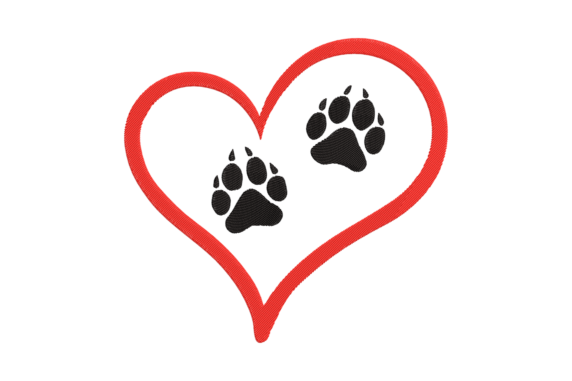 Double paw heart embroidery, two paw prints forming a heart, 2 colours in dusty rose and charcoal, 3.51 to 7.51 inch sizes