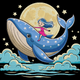 Dreamy Girl Riding Whale Embroidery Design, Instant Download