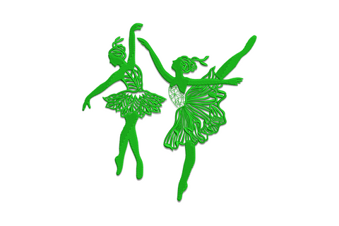 Two ballet dancer silhouettes in arabesque pose, satin stitch embroidery design on blush canvas with dusty rose thread.