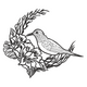 Elegant Bird & Floral Wreath Embroidery Design, Instant Download