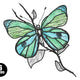 Elegant Blue Green Butterfly Embroidery Design, Instant Download