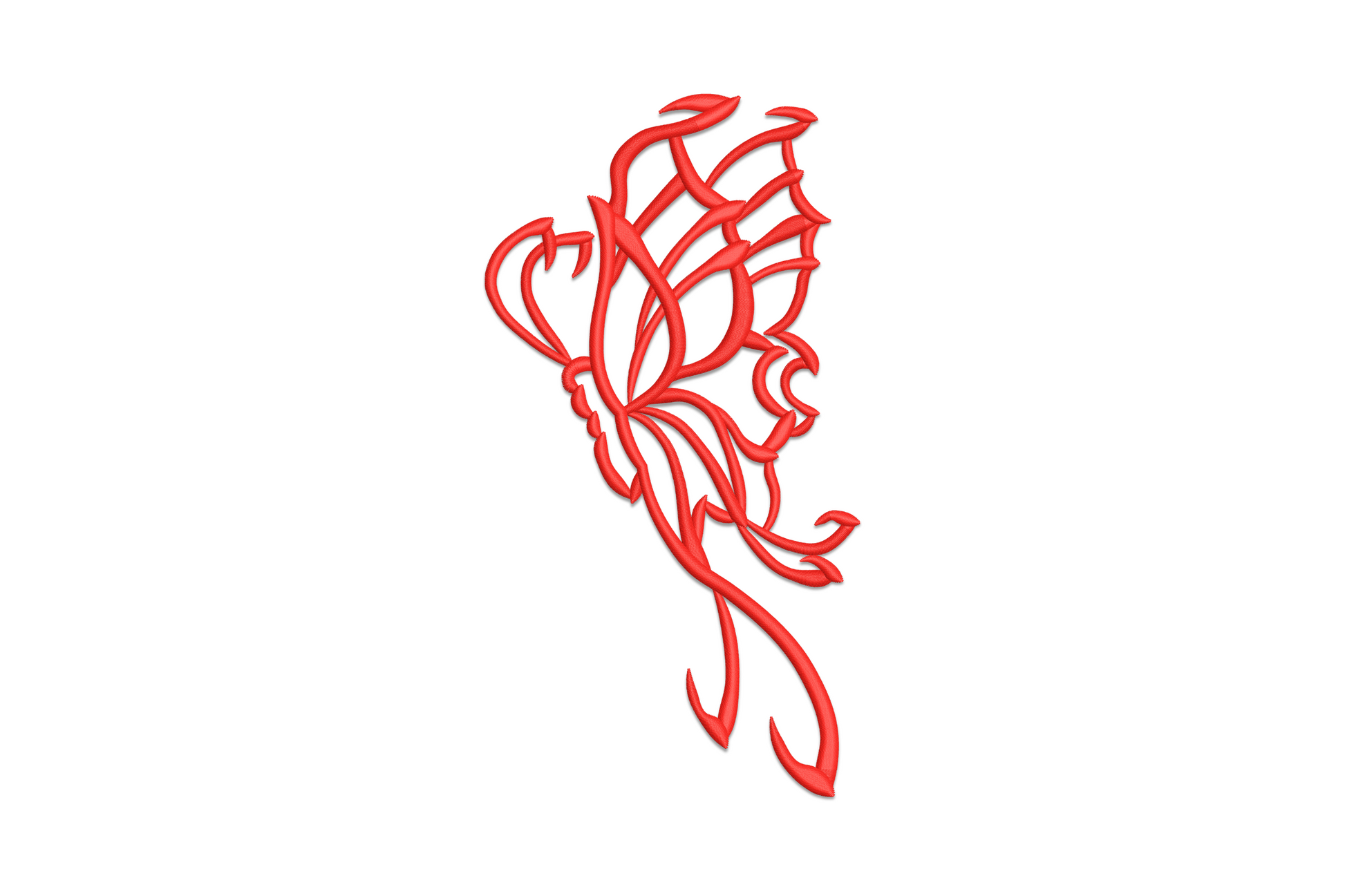 Elegant butterfly line art embroidery, single colour, symmetrical wings with fine vein lines, no fill, botanical illustration style