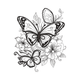 Elegant Butterfly with Flowers Blackwork Embroidery Design, Instant Download